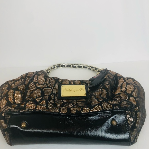 Betsy Johnson Gold & Black Snake Skin Hobo Purse - Picture 3 of 9